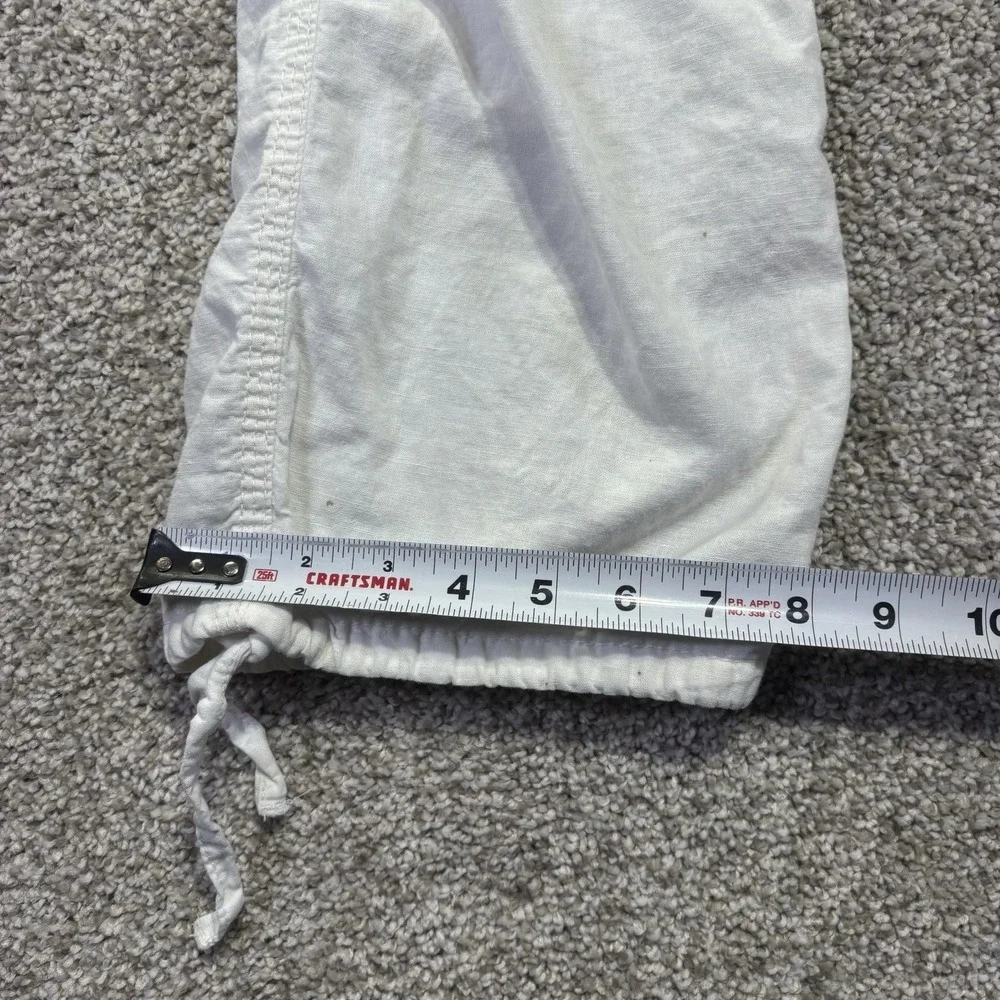 H&M L.O.G.G. Pants Womens 31 White Linen Blend Chino Drawstring Hem Summer